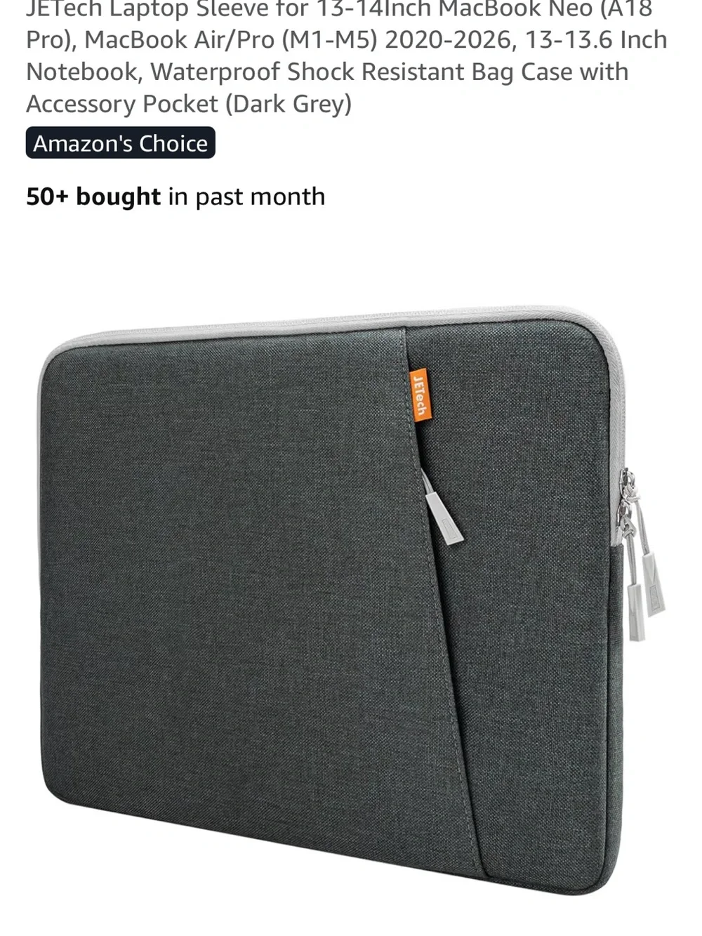 JETech Dark Gray Laptop Sleeve for 13-14 inch MacBook & Notebooks